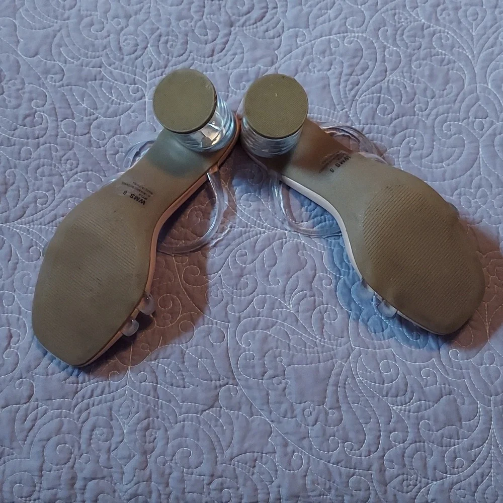 LIKE NEW! Dolce Vita Myla Chunk Heel Sandals - Nude Clear Triple Straps 8M SO